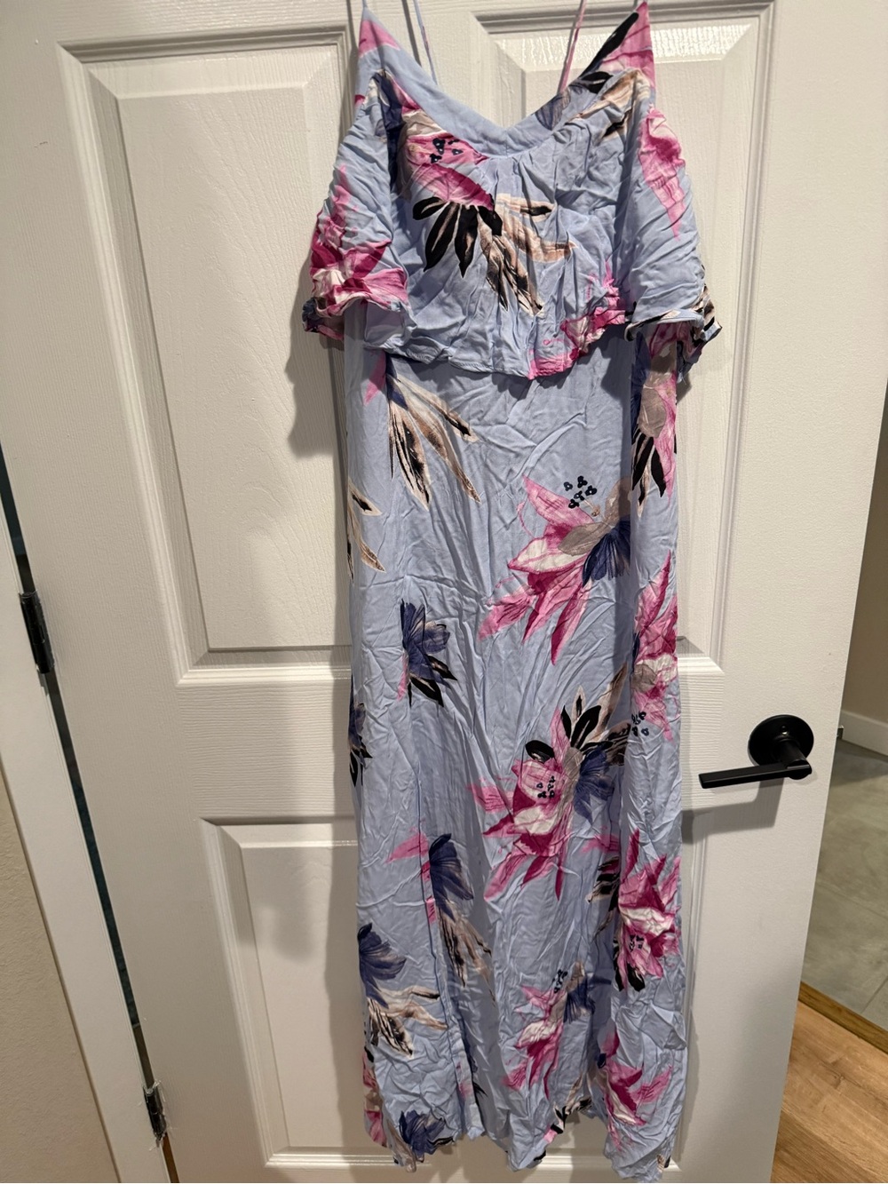 O'Neill Light Blue Floral Off-Shoulder Maxi with Pink Accents